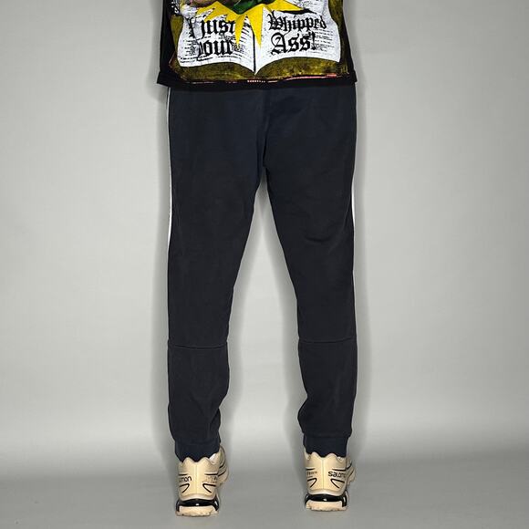 Adidas Sweatpants Smoke Black Cotton Joggers White 3 Stripes - Picture 3 of 4